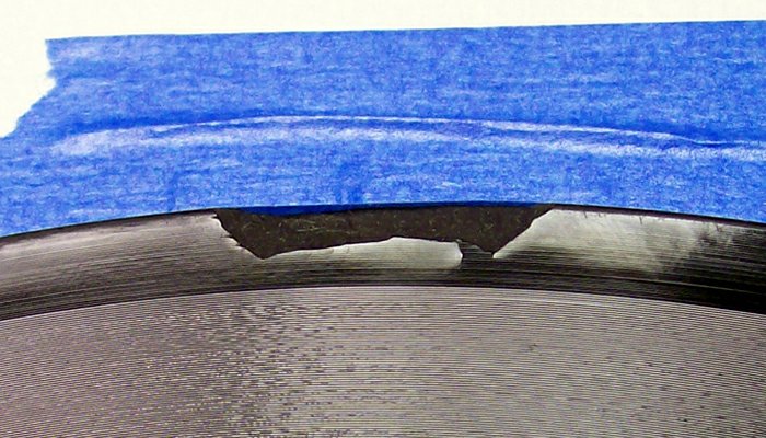 close-up of damaged edge